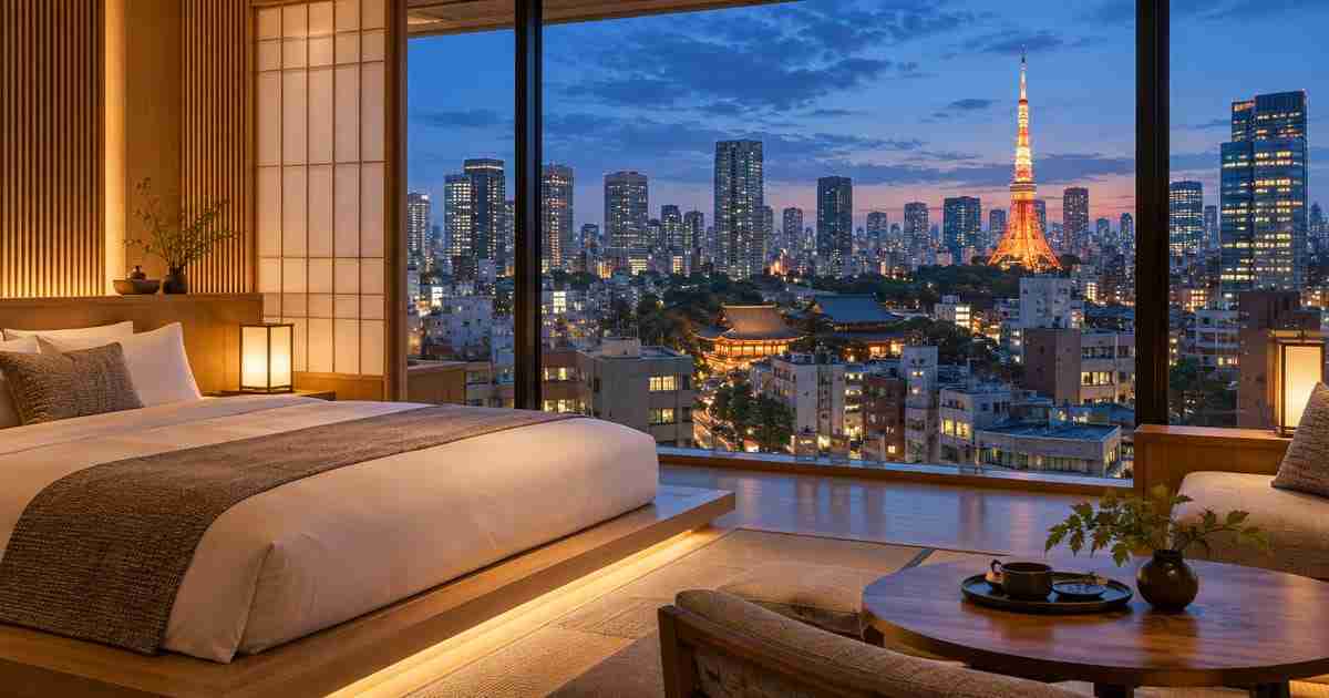 Hotel u Japanu s pogledom na grad